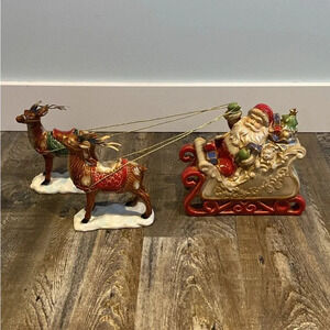 Ceramic/ Porcelain Santa in his Sleigh &  2 Reindeer
